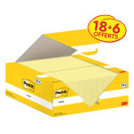 Post - it notes repositionnables 38 x 51 mm - jaune - pack 18 blocs de 100 feuilles + 6 gratuits