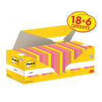 Post - it notes repositionnables 76 x 76 mm - couleurs assorties - pack 18 blocs de 100 feuilles + 6 ...