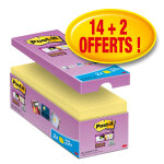 Post - it notes repositionnables super sticky 76 x 76 mm - jaune - pack 14 blocs de 90 feuilles + 2 gratuits ...