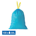 Sacs poubelle déchets lourds poignées coulissantes bleus 30 l, lot de 100 Sacs poubelle déchets lourds poignées coulissantes bleus 30 l, lot de 100