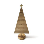 Sapin de no�l en bois naturel modulable avec �toile dor�e h. 130 cm