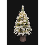 Sapin de no�l lumineux enneig� d�cor� avec pied tronc h. 120 cm