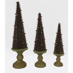 Sapins de no�l sur pieds scintillants brun perles or 3 hauteurs assorties