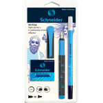 Schneider set stylo plume easy bleu + 1 effaceur rcriveur + 5 cartouches standards, encre bleue