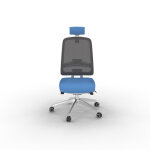 Chaise de bureau ergonomique tarah avec appui - t�te - blanc pi�tement alu - maille filet / tissu bleu ...