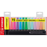 Stabilo boss original - surligneur pointe biseaute 2 et 5 mm - set de bureau de 15 coloris assortis ...