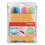 Stabilo etui de 15 stylos - feutres point 88 pastellove. pointe fine (0, 4 mm). coloris assortis