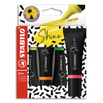 Stabilo shine pointe biseaute - etui carton de 4 surligneurs fluo - jaune / vert / orange / rose