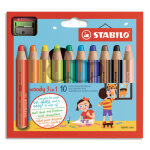 Stabilo woody 3in1 crayon de couleur - etui carton de 10 crayons + taille - crayon - coloris assortis ...