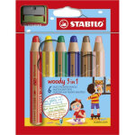 Stabilo woody 3in1 crayon de couleur - etui carton de 6 crayons multi - surfaces - coloris assortis