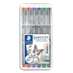 Staedtler etui de 6 feutres pigment liner 308, pointe calibre bague mtal 0, 5 mm. assortis