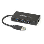 Startech. com hub usb 3. 0 (5gbps) portable  3 ports avec cble intgr plus gigabit ethernet - aluminium, ...