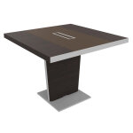 Table de confrence tario l. 140 x 140 cm - ebne avec insert central cuir marron