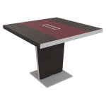 Table de confrence tario l. 140 x 140 cm - ebne avec insert central cuir rouge