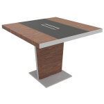 Table de conf�rence tario l. 140 x 140 cm - noyer avec insert central cuir anthracite