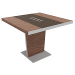 Table de conf�rence tario l. 140 x 140 cm - noyer avec insert central cuir marron