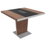 Table de confrence tario l. 140 x 140 cm - noyer avec insert central cuir noir
