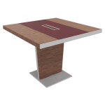 Table de confrence tario l. 140 x 140 cm - noyer avec insert central cuir rouge