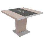 Table de conf�rence tario l. 140 x 140 cm - orme gris avec insert central cuir anthracite
