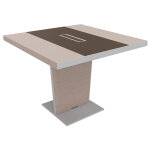 Table de conf�rence tario l. 140 x 140 cm - orme gris avec insert central cuir marron