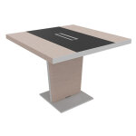 Table de confrence tario l. 140 x 140 cm - orme gris avec insert central cuir noir
