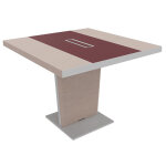 Table de confrence tario l. 140 x 140 cm - orme gris avec insert central cuir rouge
