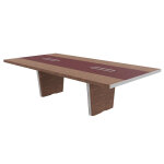 Table de confrence tario l. 280 x 140 cm - noyer avec insert central cuir rouge