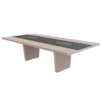 Table de conf�rence tario l. 280 x 140 cm - orme gris avec insert central cuir anthracite