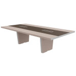 Table de conf�rence tario l. 280 x 140 cm - orme gris avec insert central cuir marron