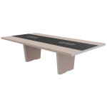 Table de confrence tario l. 280 x 140 cm - orme gris avec insert central cuir noir