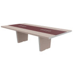 Table de confrence tario l. 280 x 140 cm - orme gris avec insert central cuir rouge