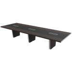 Table de confrence tario l. 420 x 140 cm - ebne avec insert central cuir noir