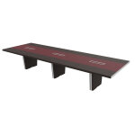 Table de confrence tario l. 420 x 140 cm - ebne avec insert central cuir rouge