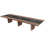 Table de confrence tario l. 420 x 140 cm - noyer avec insert central cuir noir