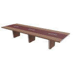 Table de confrence tario l. 420 x 140 cm - noyer avec insert central cuir rouge