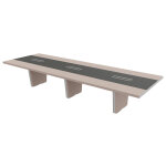 Table de conf�rence tario l. 420 x 140 cm - orme gris avec insert central cuir anthracite