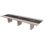 Table de confrence tario l. 420 x 140 cm - orme gris avec insert central cuir noir