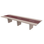 Table de confrence tario l. 420 x 140 cm - orme gris avec insert central cuir rouge