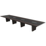 Table de confrence tario l. 560 x 140 cm - ebne avec insert central cuir noir