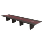 Table de confrence tario l. 560 x 140 cm - ebne avec insert central cuir rouge