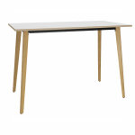 Table haute halden - l. 140 x h. 110 x p. 80 cm - plateau blanc bords ch�ne - pieds bois ch�ne