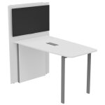 Table haute r�union visio avec mur technique l. 180 cm x h. 105 cm - plateau blanc pieds m�tal alu