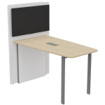 Table haute r�union visio avec mur technique l. 180 cm x h. 105 cm - plateau ch�ne pieds m�tal alu