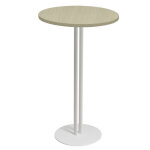 Table haute ronde roxane . 60 x h. 110 cm - plateau chne - pied central blanc