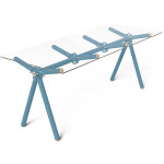 Table haute xylan 8 personnes l. 200 x l. 80 x h. 74 cm - plateau en verre - structure et pieds bleu Table haute xylan 8 personnes l. 200 x l. 80 x h. 74 cm - plateau en verre - structure et pieds bleu