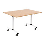 Table mobile rabattable - l. 140 x p. 80 cm - plateau ch�ne - pieds blanc