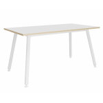 Table rectangulaire halden - l. 140 x p. 80 cm - plateau blanc bords ch�ne - pieds m�tal blanc