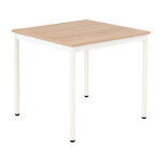 Table de restauration budget carr�e 80 cm - plateau stratifi� ch�ne - pieds m�tal blanc