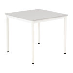 Table de restauration budget carr�e 80 cm - plateau stratifi� gris - pieds m�tal blanc