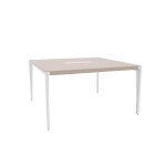 Table de r�union arold 141 x 141 cm placage bois orme gris - pi�tement m�tal blanc